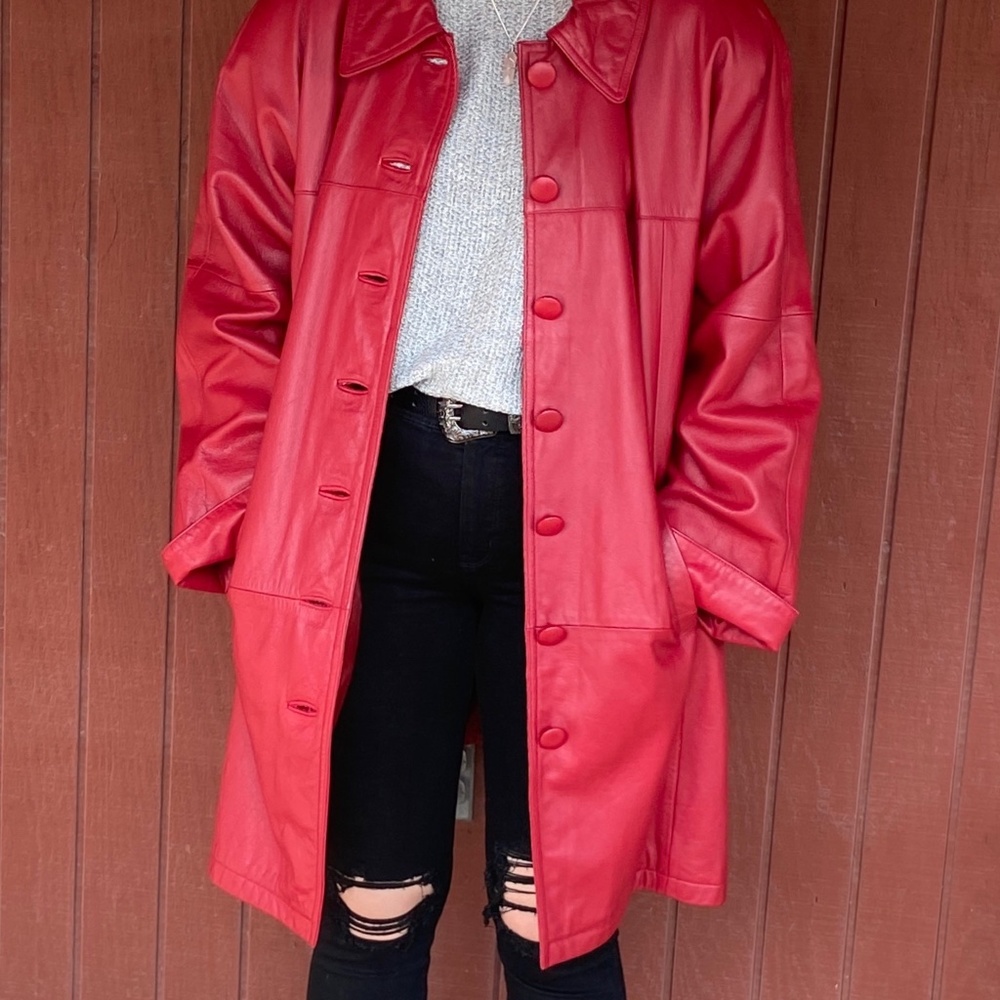 Red Leather Car Coat